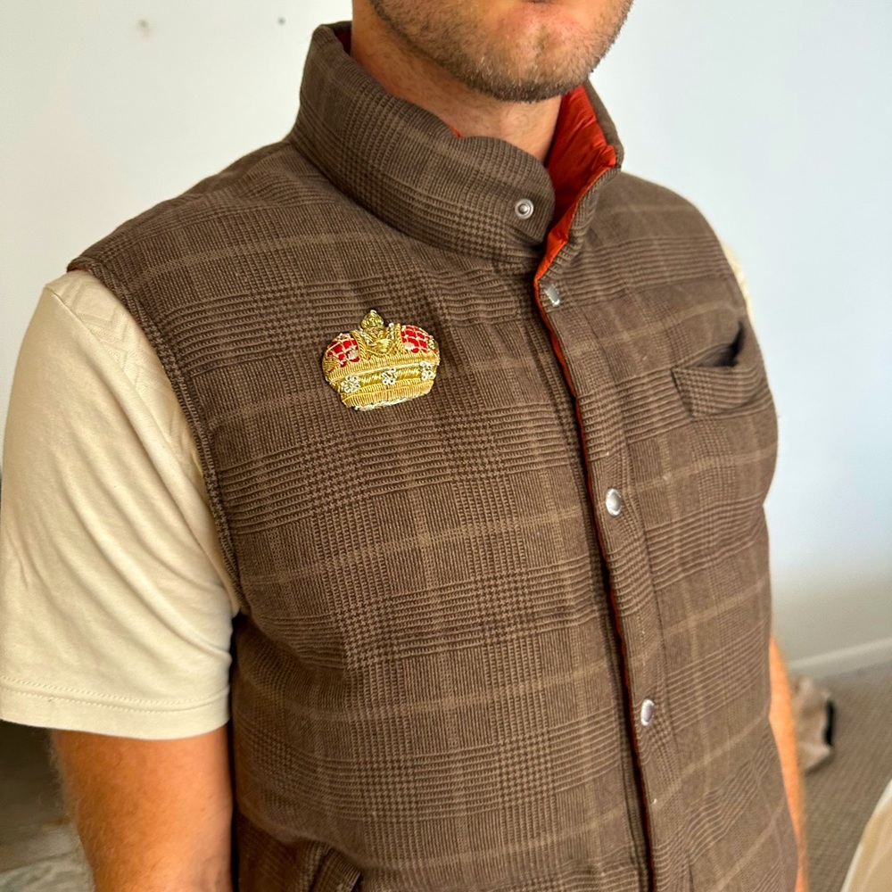 Brunello Cucinelli Brown Checkered Vest with Crown Emblem